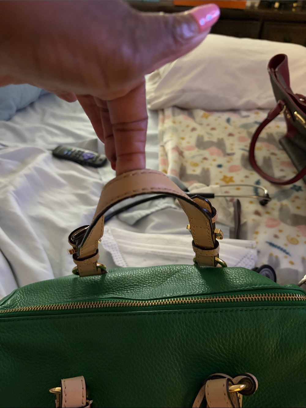 Michael Kors Green Leather Satchel with Beige Trim - Picture 8 of 15